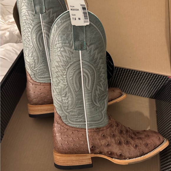 Macie Bean Ostrich Leather Boots in Brown and Teal new nwt - Picture 2 of 5